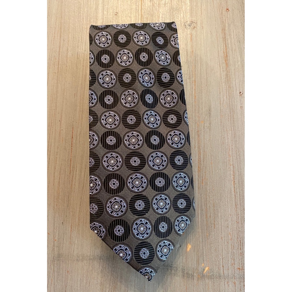 Jos‎ A Bank Signature Collection Silk Tie Gray/Black/Blue Geometric Medallion